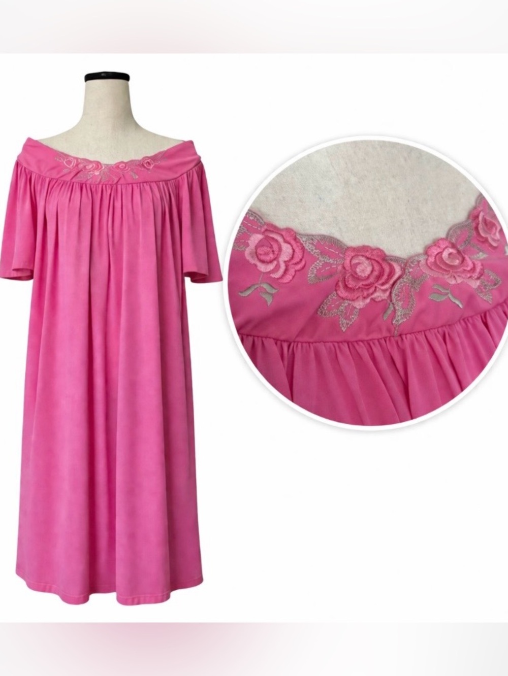Shadowline Floral Embroidered Lounge Dress Nightgown House Dress 3X Pink Flowy